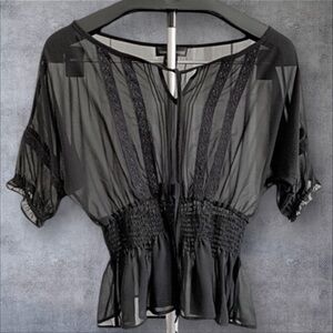 🌿 Isabella Rodriguez Black Chiffon Peasant Blouse Sz S
